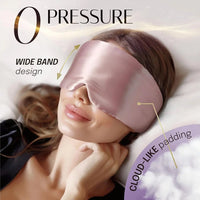 Woman wearing a wide-band pink mulberry silk sleep mask
