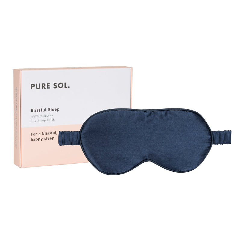 PURE SOL navy mulberry silk sleep mask with its box