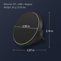 Diagram of the magnetic car charger showing its dimensions and materials